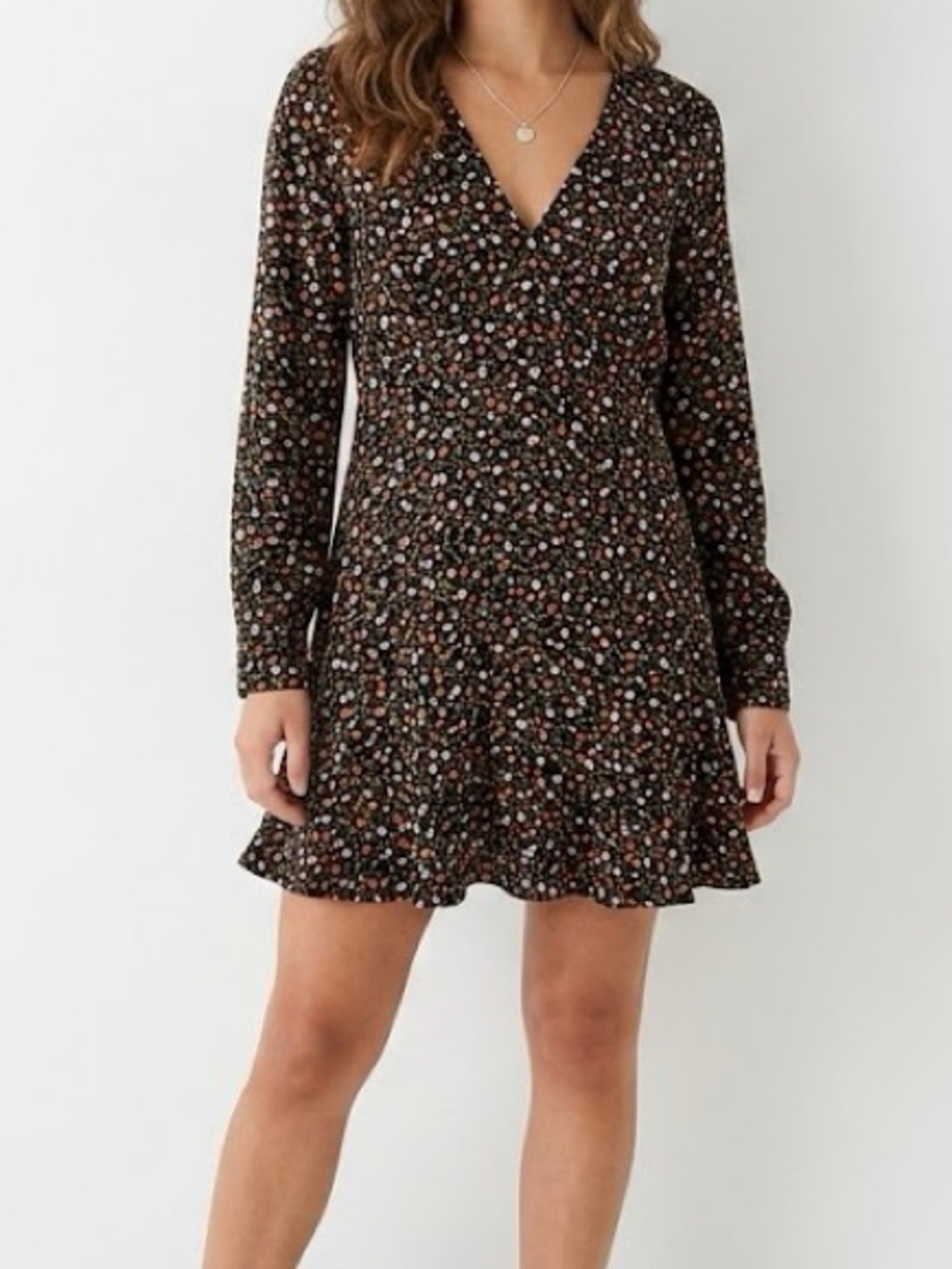 Zara Black Floral Long Sleeve Mini Dress Small